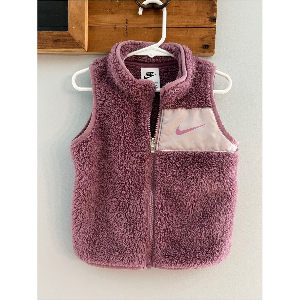 Nike Toddler Sherpa Fleece Vest Pink Purple Full Zip Swoosh 2T